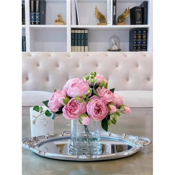 Artificial Peony Flower Silk Peonies Bouquet 4 Bundles Fake Flowers Bulk (Pink) - Picture 2 of 6